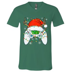 Christmas Santa Gamer Xmas Funny Video Gaming Christmas V-Neck T-Shirt