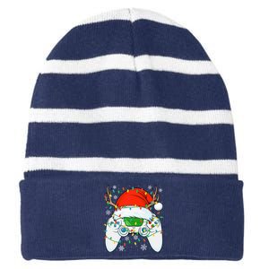 Christmas Santa Gamer Xmas Funny Video Gaming Christmas Striped Beanie with Solid Band