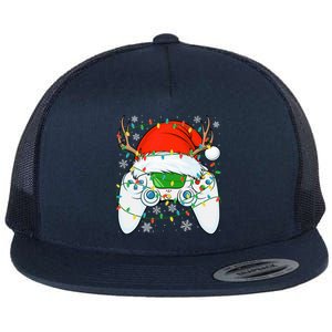 Christmas Santa Gamer Xmas Funny Video Gaming Christmas Flat Bill Trucker Hat