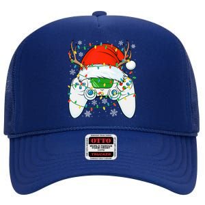 Christmas Santa Gamer Xmas Funny Video Gaming Christmas High Crown Mesh Back Trucker Hat