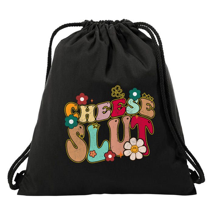 Cheese Slut Groovy Christmas Sarcastic Saying Drawstring Bag