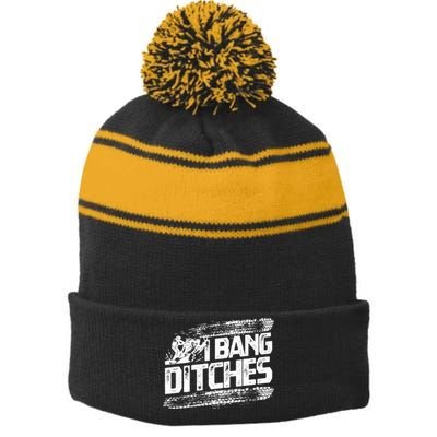 Cool Snowmobile Gift I Bang Ditches Snowmobiling Stripe Pom Pom Beanie