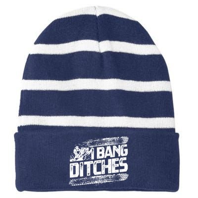 Cool Snowmobile Gift I Bang Ditches Snowmobiling Striped Beanie with Solid Band