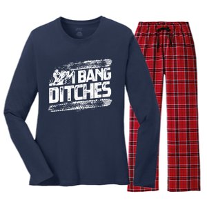 Cool Snowmobile Gift I Bang Ditches Snowmobiling Women's Long Sleeve Flannel Pajama Set 