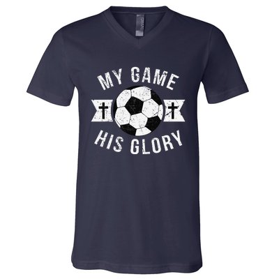 Christian Soccer Gifts Sayings Phrases Cross V-Neck T-Shirt