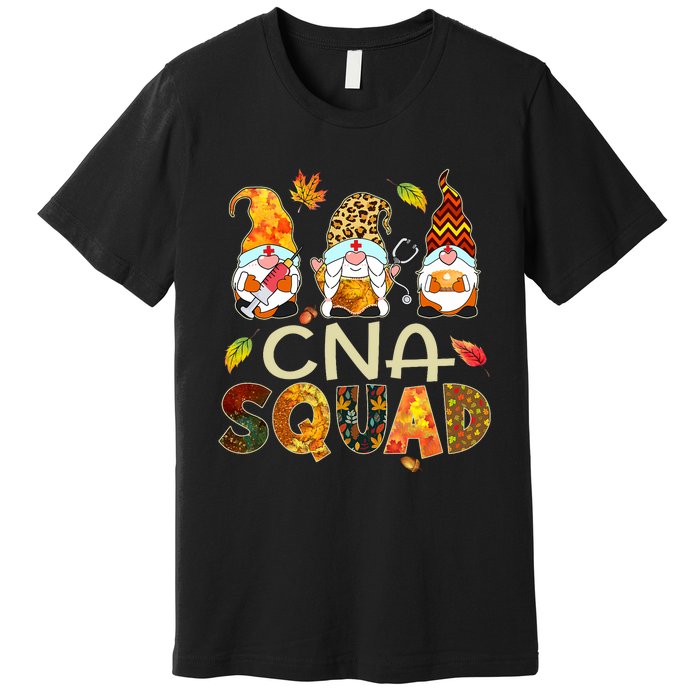 Cna Squad Gnome Nurse Leopard Thanksgiving Fall Stethoscope Premium T-Shirt