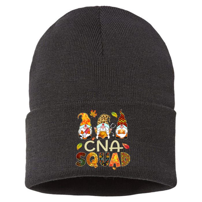 Cna Squad Gnome Nurse Leopard Thanksgiving Fall Stethoscope Sustainable Knit Beanie