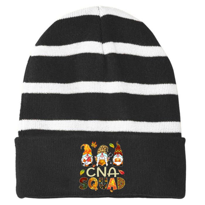 Cna Squad Gnome Nurse Leopard Thanksgiving Fall Stethoscope Striped Beanie with Solid Band