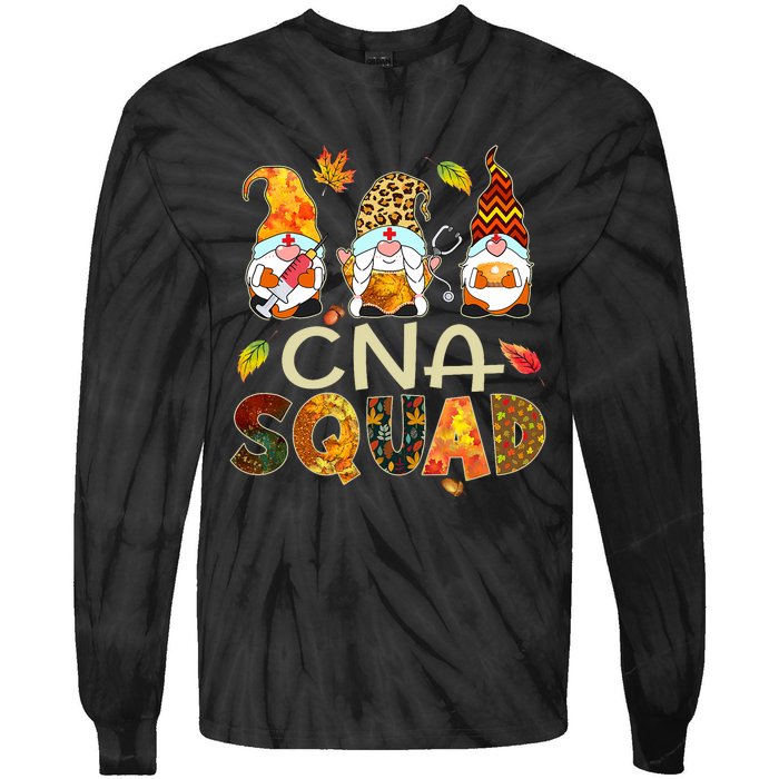 Cna Squad Gnome Nurse Leopard Thanksgiving Fall Stethoscope Tie-Dye Long Sleeve Shirt