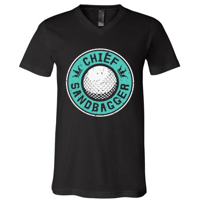 Chief Sandbagger Gag Funny Golf Team Gift V-Neck T-Shirt