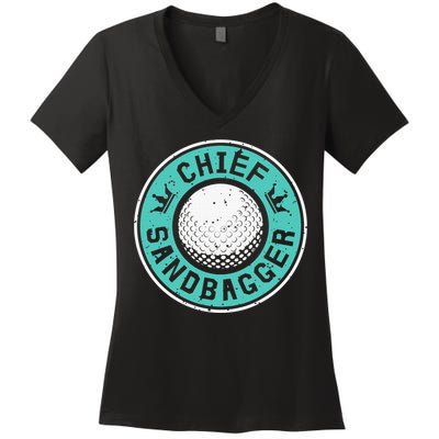 Chief Sandbagger Gag Funny Golf Team Gift Women's V-Neck T-Shirt
