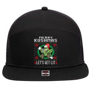 Cannabis Stoner Gift Marijuana Ugly Christmas LetS Get Lit Gift 7 Panel Mesh Trucker Snapback Hat