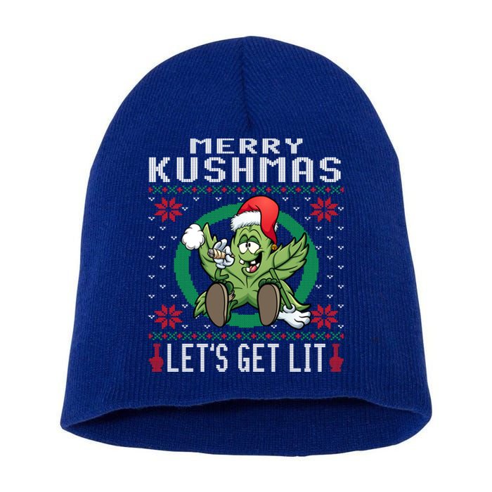 Cannabis Stoner Gift Marijuana Ugly Christmas LetS Get Lit Gift Short Acrylic Beanie