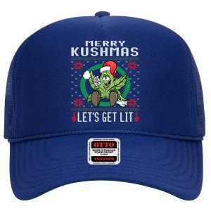 Cannabis Stoner Gift Marijuana Ugly Christmas LetS Get Lit Gift High Crown Mesh Back Trucker Hat