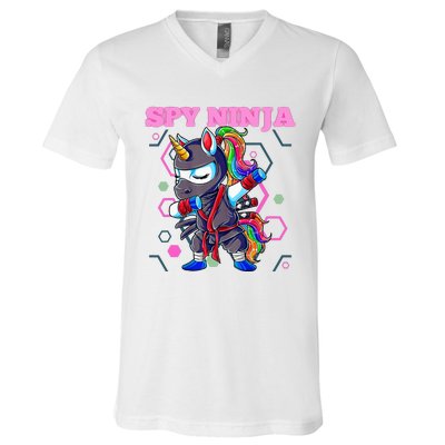 Cool Spy Gaming Ninja Gamer Unicorn Ninja V-Neck T-Shirt