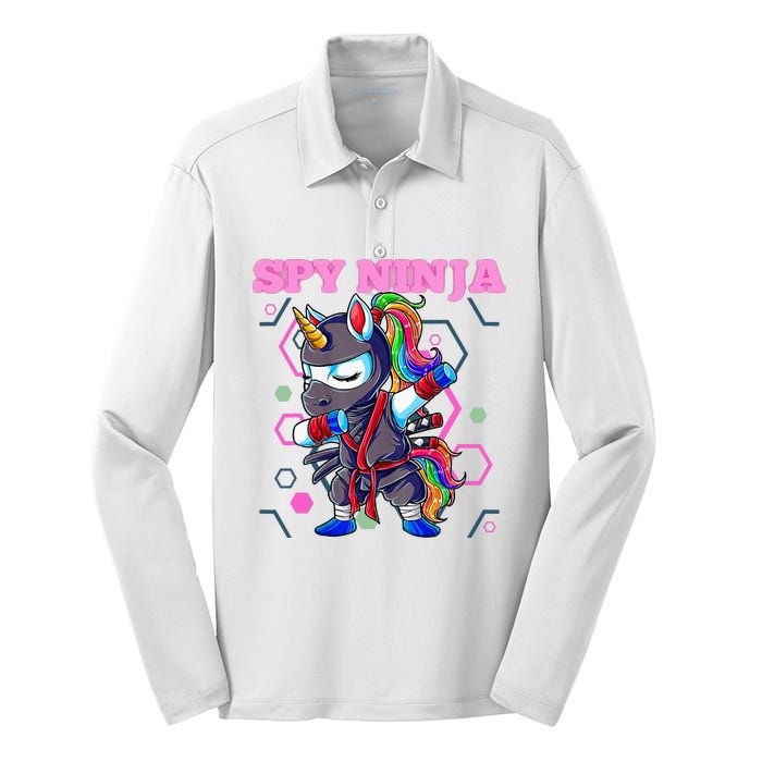 Cool Spy Gaming Ninja Gamer Unicorn Ninja Silk Touch Performance Long Sleeve Polo