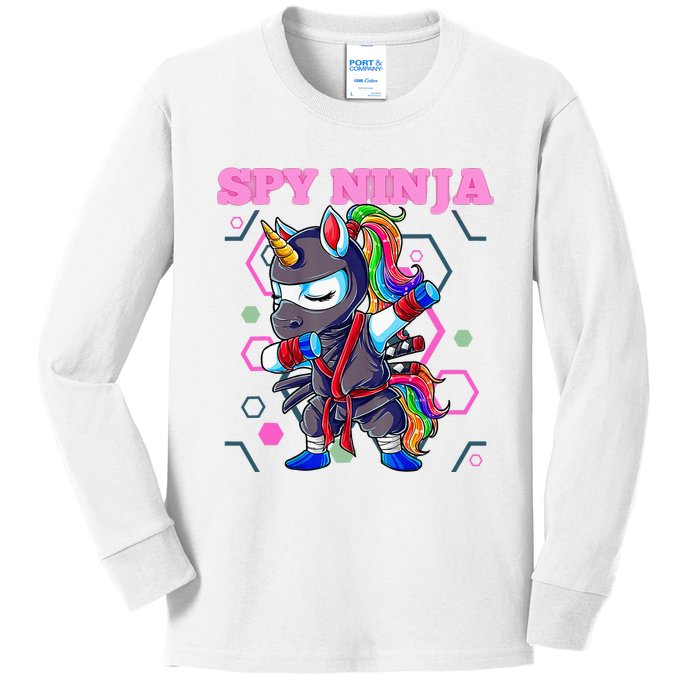 Cool Spy Gaming Ninja Gamer Unicorn Ninja Kids Long Sleeve Shirt