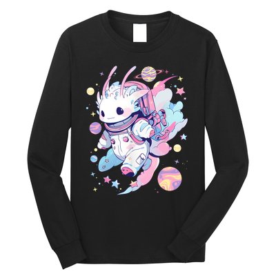 Cute Space Galaxy Axolotl Pastel Goth Aesthetic Nu Goth Long Sleeve Shirt