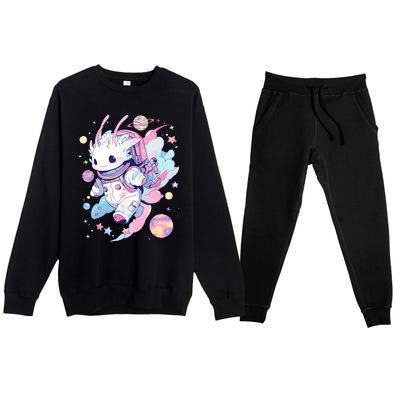 Cute Space Galaxy Axolotl Pastel Goth Aesthetic Nu Goth Premium Crewneck Sweatsuit Set