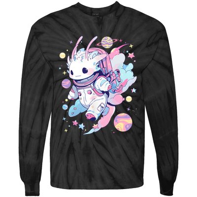 Cute Space Galaxy Axolotl Pastel Goth Aesthetic Nu Goth Tie-Dye Long Sleeve Shirt