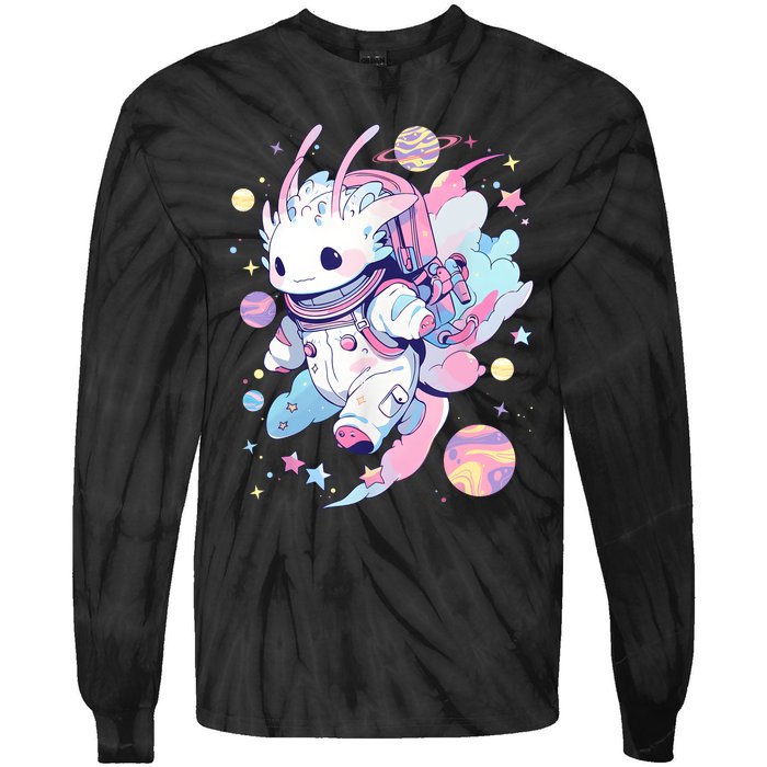 Cute Space Galaxy Axolotl Pastel Goth Aesthetic Nu Goth Tie-Dye Long Sleeve Shirt