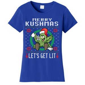 Cannabis Stoner Gift Marijuana Ugly Christmas Let's Get Lit Gift Women's T-Shirt