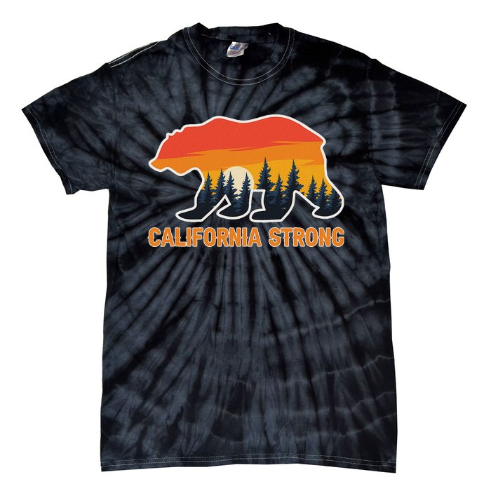 California Strong Grizzly Bear Sunset Vintage Tie-Dye T-Shirt