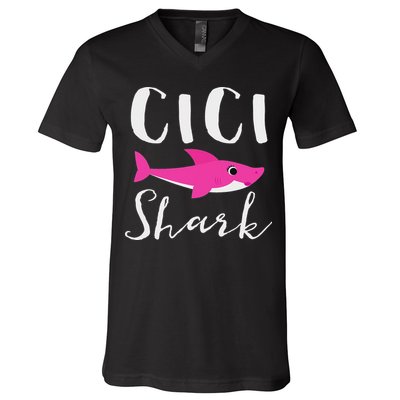 Cici Shark Grandma Grandmother Shark V-Neck T-Shirt