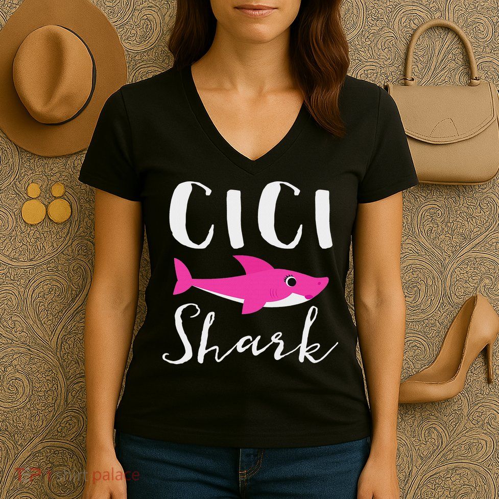 Cici Shark Grandma Grandmother Shark Women's V-Neck T-Shirt