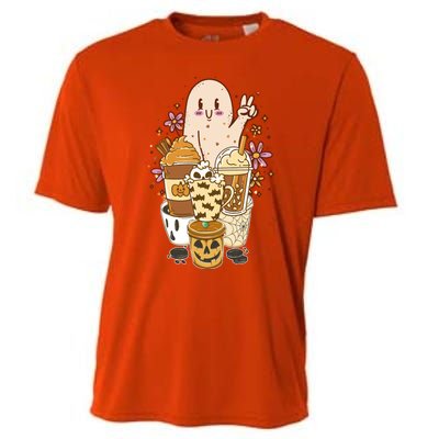 Cute Spooky Ghost Boho Coffee Autumn Aesthetic Halloween Cool Gift Cooling Performance Crew T-Shirt