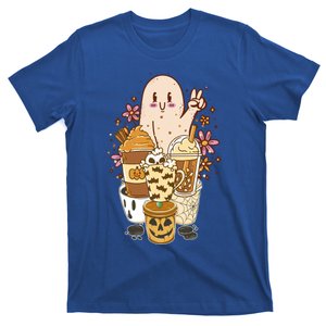 Cute Spooky Ghost Boho Coffee Autumn Aesthetic Halloween Cool Gift T-Shirt