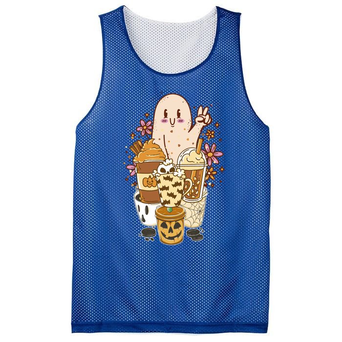 Cute Spooky Ghost Boho Coffee Autumn Aesthetic Halloween Cool Gift Mesh Reversible Basketball Jersey Tank