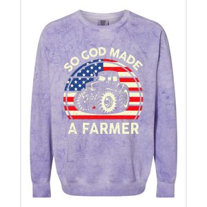 Christian So God Made Farmer Tractor American Flag Colorblast Crewneck Sweatshirt