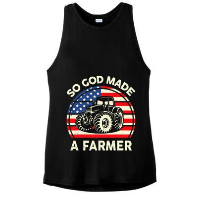 Christian So God Made Farmer Tractor American Flag Ladies PosiCharge Tri-Blend Wicking Tank