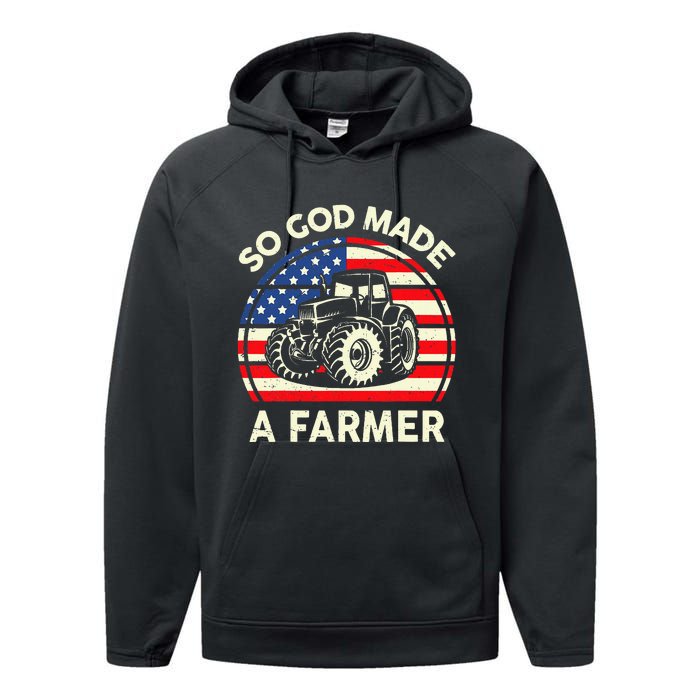 Christian So God Made Farmer Tractor American Flag Performance Fleece Hoodie