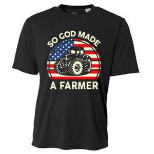 Christian So God Made Farmer Tractor American Flag Cooling Performance Crew T-Shirt