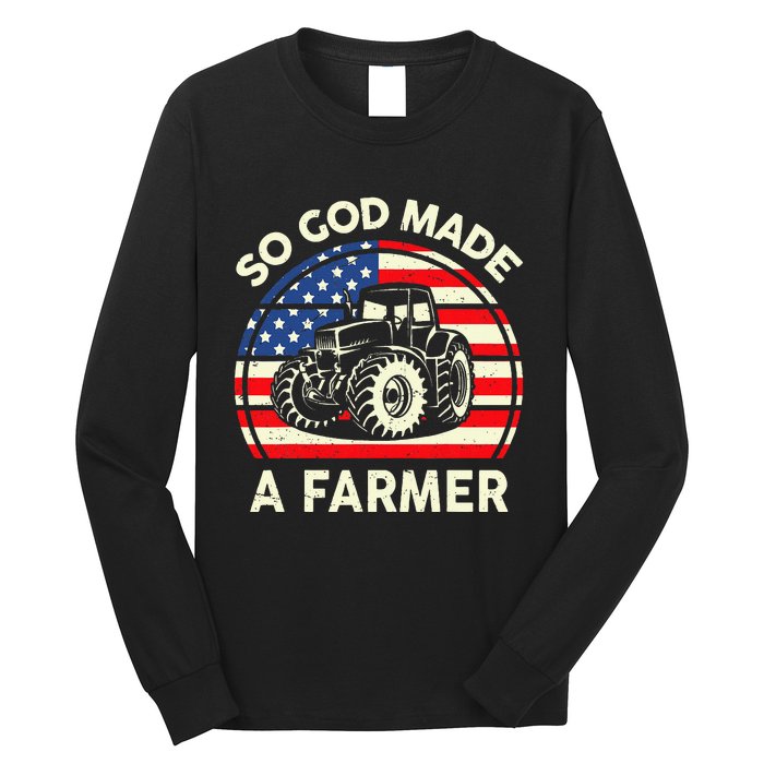 Christian So God Made Farmer Tractor American Flag Long Sleeve Shirt