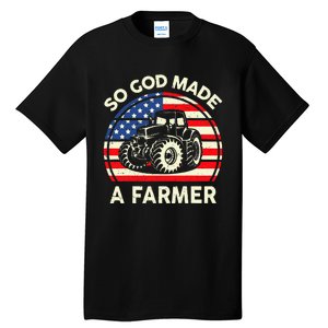 Christian So God Made Farmer Tractor American Flag Tall T-Shirt