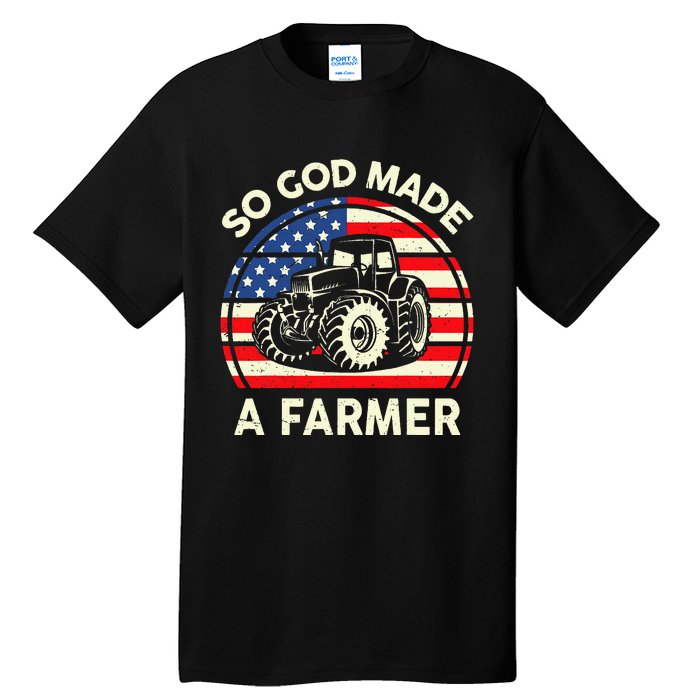 Christian So God Made Farmer Tractor American Flag Tall T-Shirt