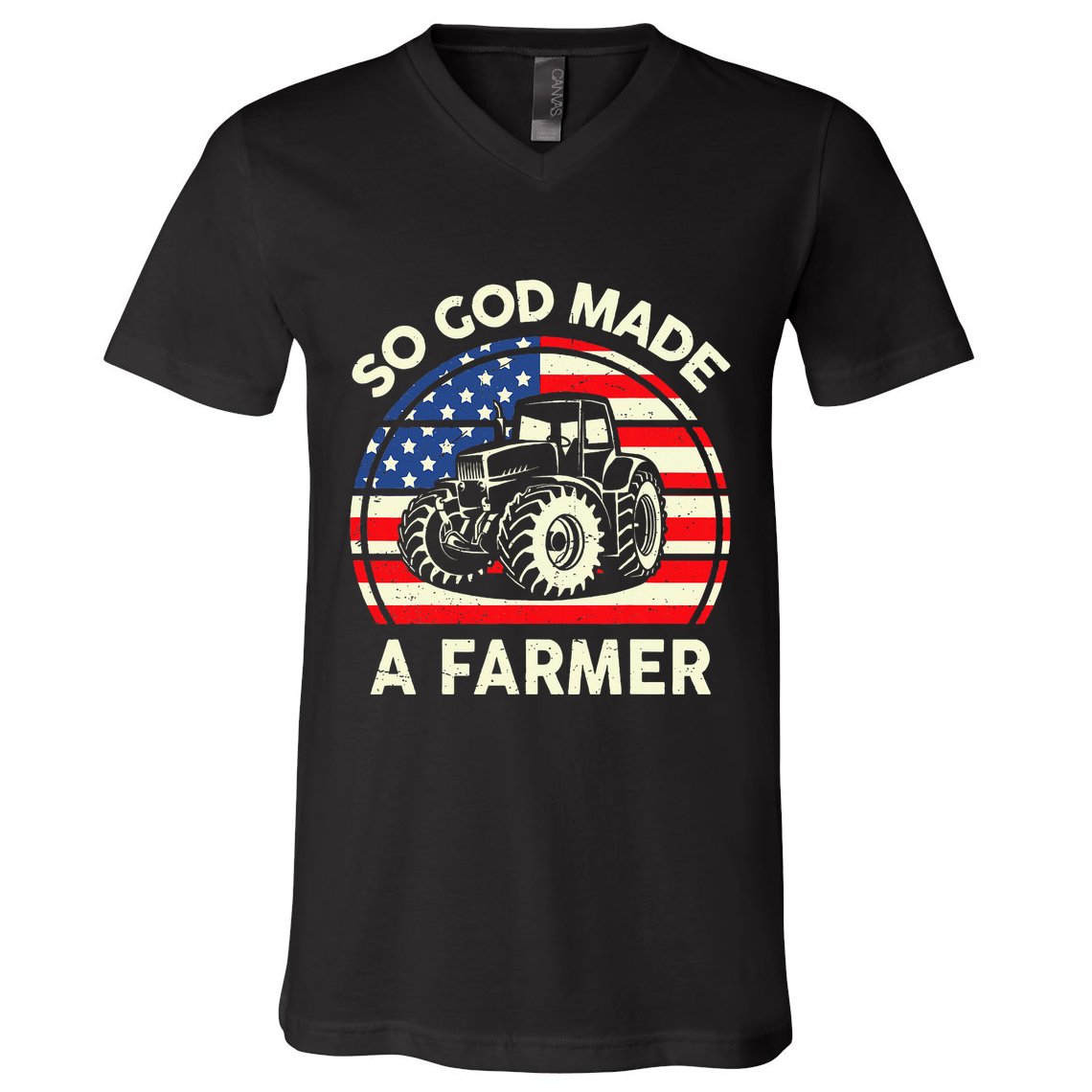 Christian So God Made Farmer Tractor American Flag V-Neck T-Shirt