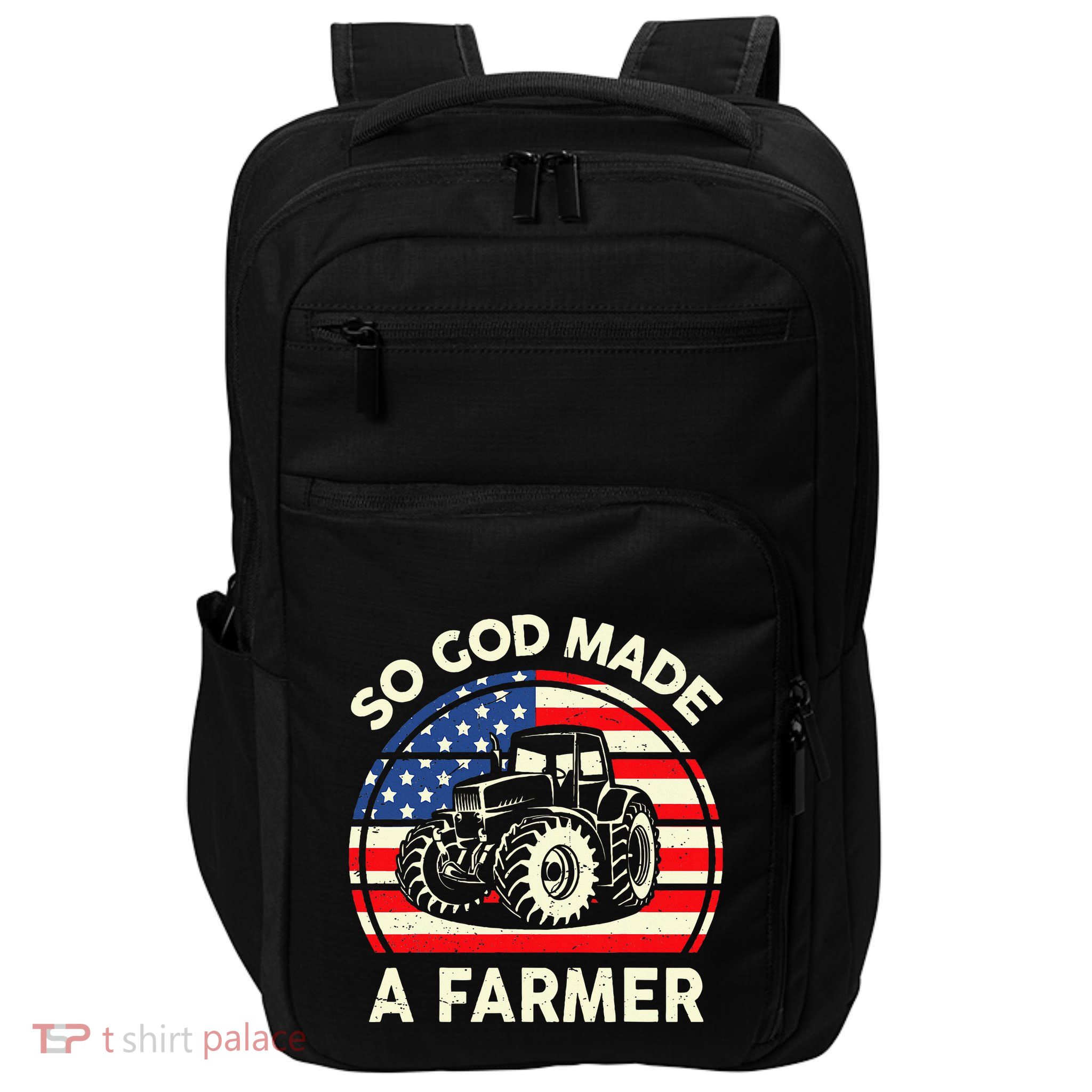 Christian So God Made Farmer Tractor American Flag Impact Tech Backpack