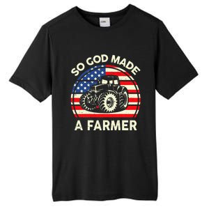 Christian So God Made Farmer Tractor American Flag Tall Fusion ChromaSoft Performance T-Shirt