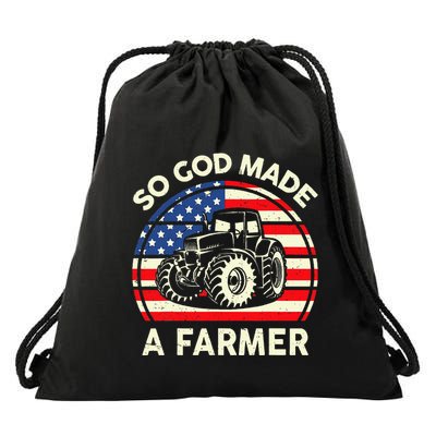 Christian So God Made Farmer Tractor American Flag Drawstring Bag