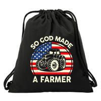 Christian So God Made Farmer Tractor American Flag Drawstring Bag