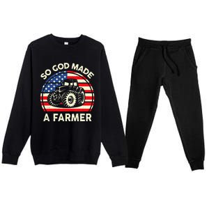 Christian So God Made Farmer Tractor American Flag Premium Crewneck Sweatsuit Set