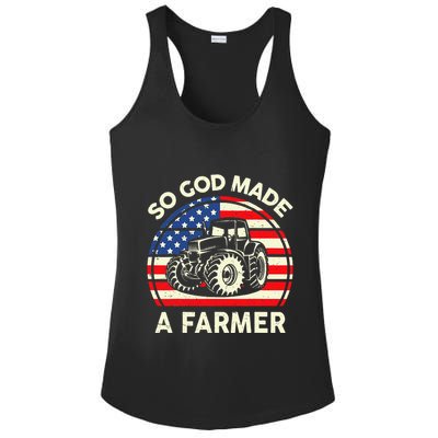 Christian So God Made Farmer Tractor American Flag Ladies PosiCharge Competitor Racerback Tank