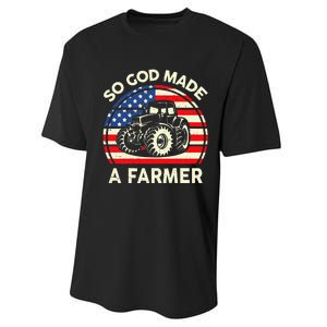 Christian So God Made Farmer Tractor American Flag Performance Sprint T-Shirt