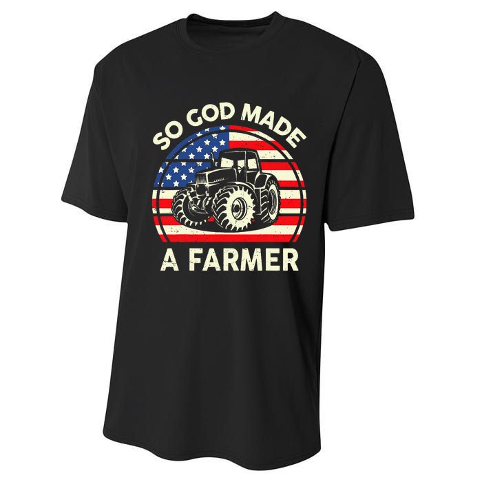 Christian So God Made Farmer Tractor American Flag Performance Sprint T-Shirt