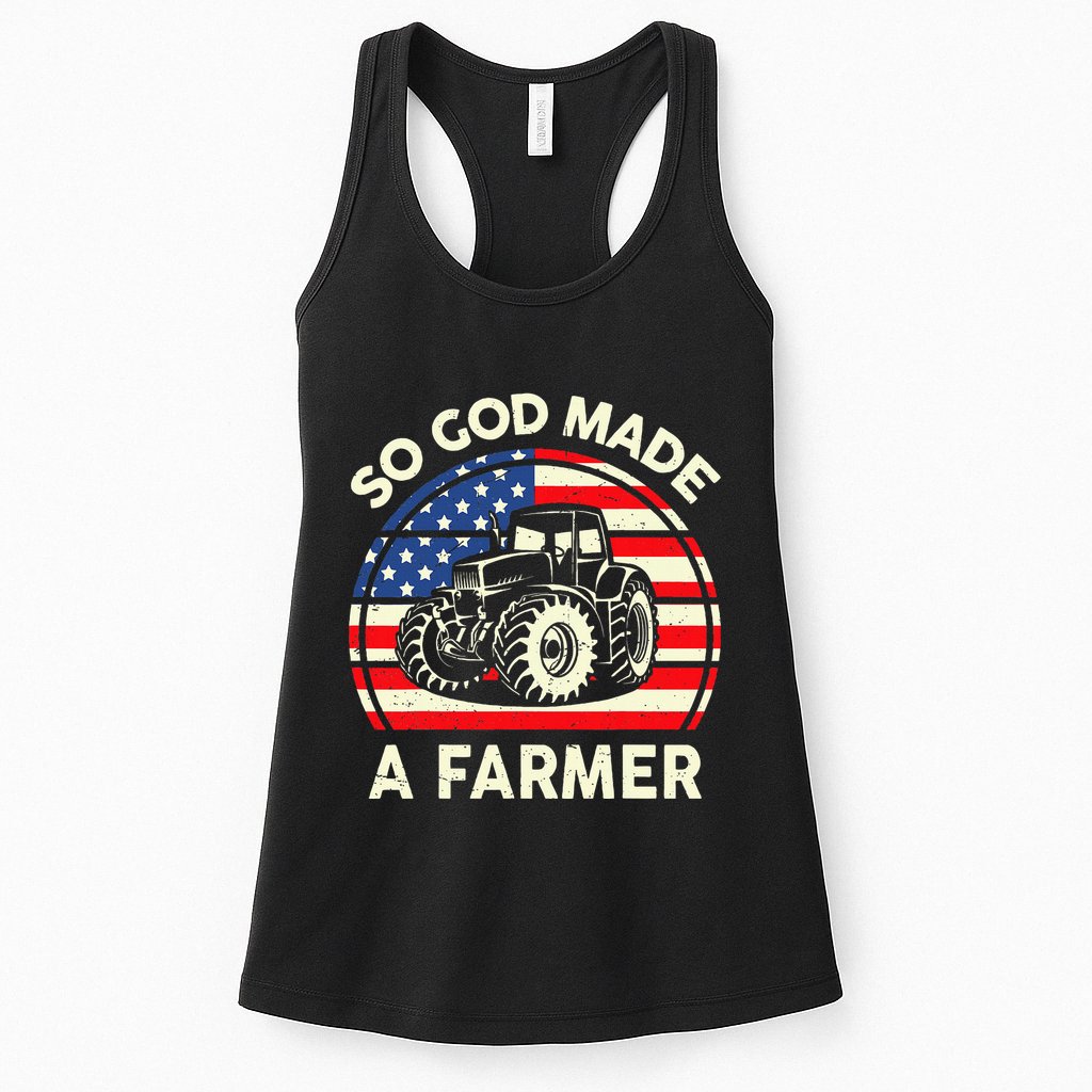 Christian So God Made Farmer Tractor American Flag Womens Tank Top