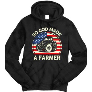 Christian So God Made Farmer Tractor American Flag Tie Dye Hoodie